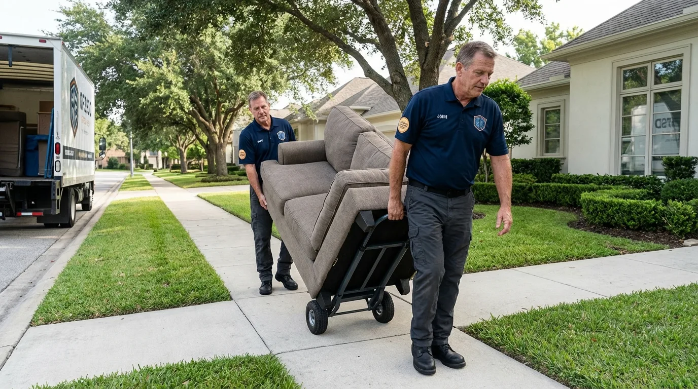 Local residential moving crew loading furniture in Frederic, WI